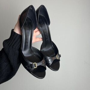 Burberry Black Peep Toe Buckle Pumps